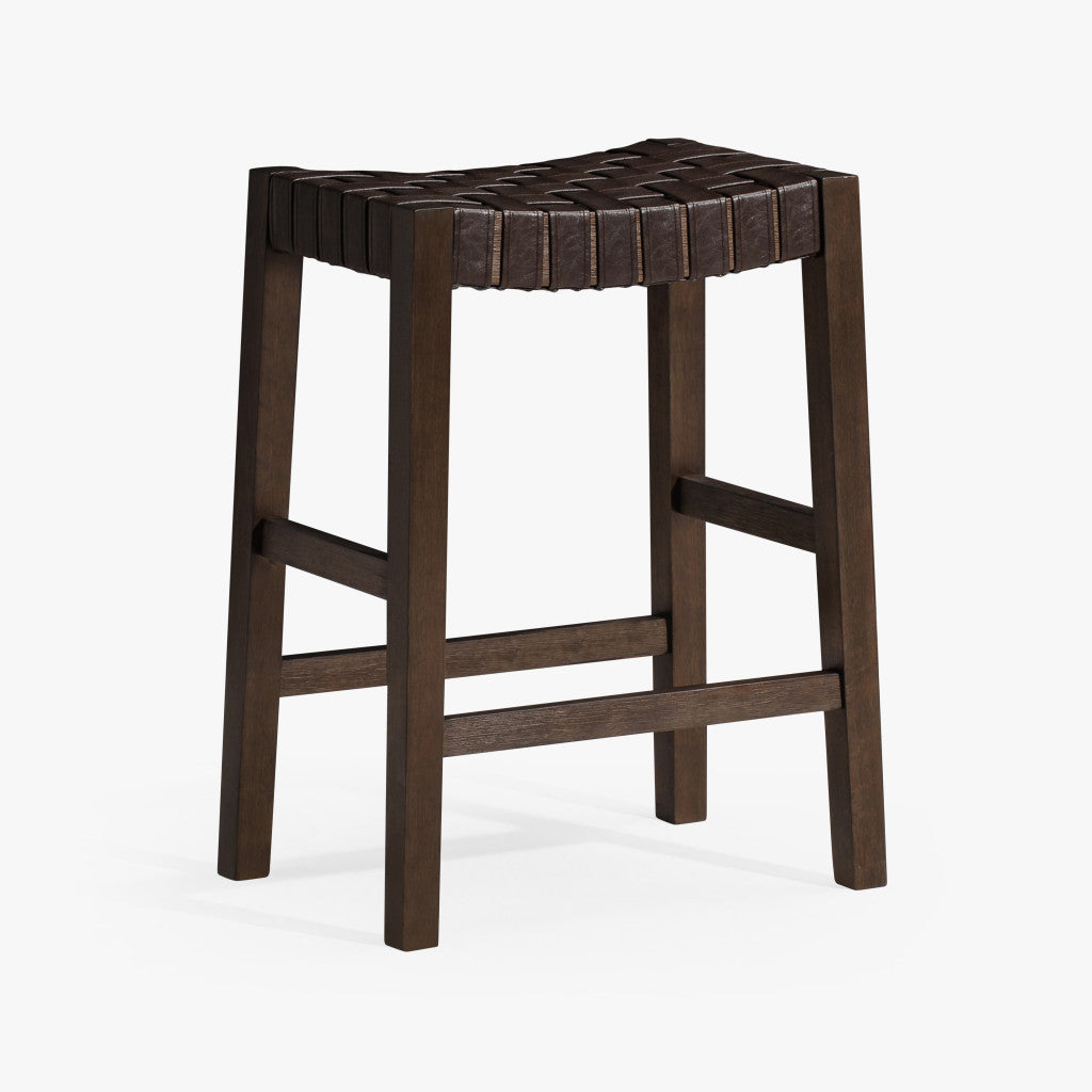 26" Brown Faux Leather and Solid Wood Backless Counter Height Bar Chair