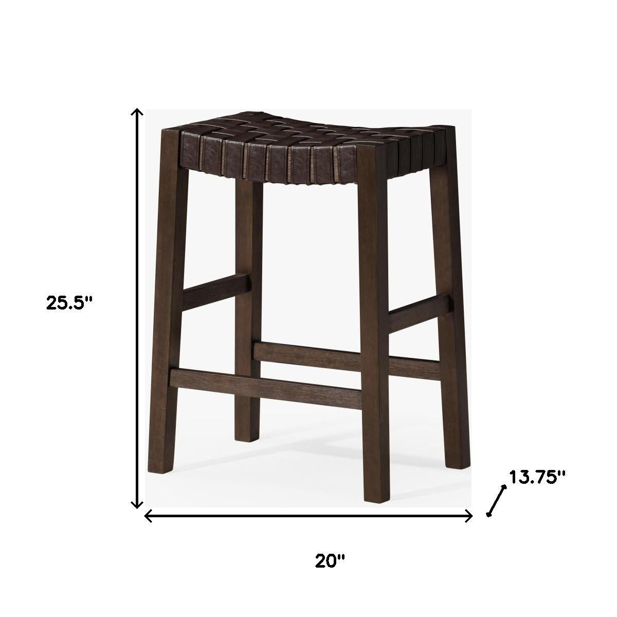 26" Brown Faux Leather and Solid Wood Backless Counter Height Bar Chair