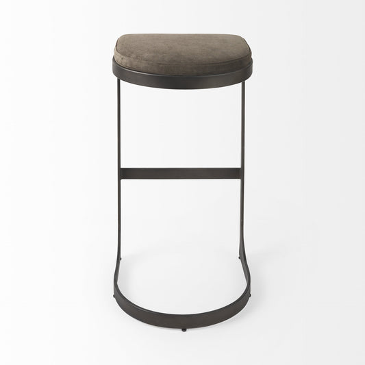29" Black Leather and Metal Backless Bar Chair