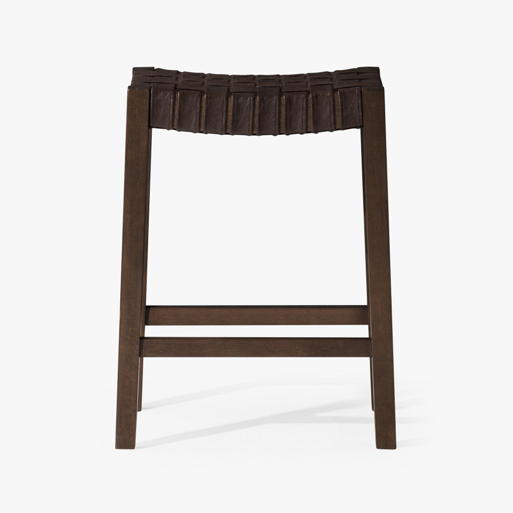 26" Brown Faux Leather and Solid Wood Backless Counter Height Bar Chair